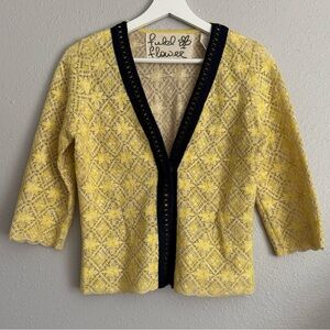 Anthropologie Yellow and Black Lace Cardigan
